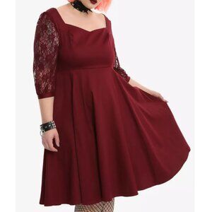 Hearts & Roses Burgundy Lace Sleeve Retro Swing Dress 2 2X 18 20
